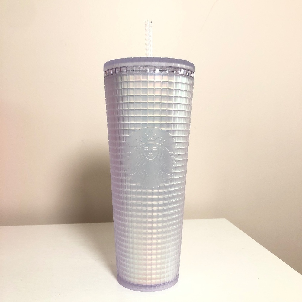 NEW Starbuck 24 oz Tumbler Frosted Disco Grid Tumbler in Iridescent Frost White